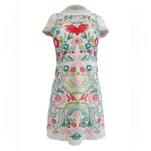 Foxiedox embroidered spring dress NWOT size XL (12-14) cream/coral/turquoise